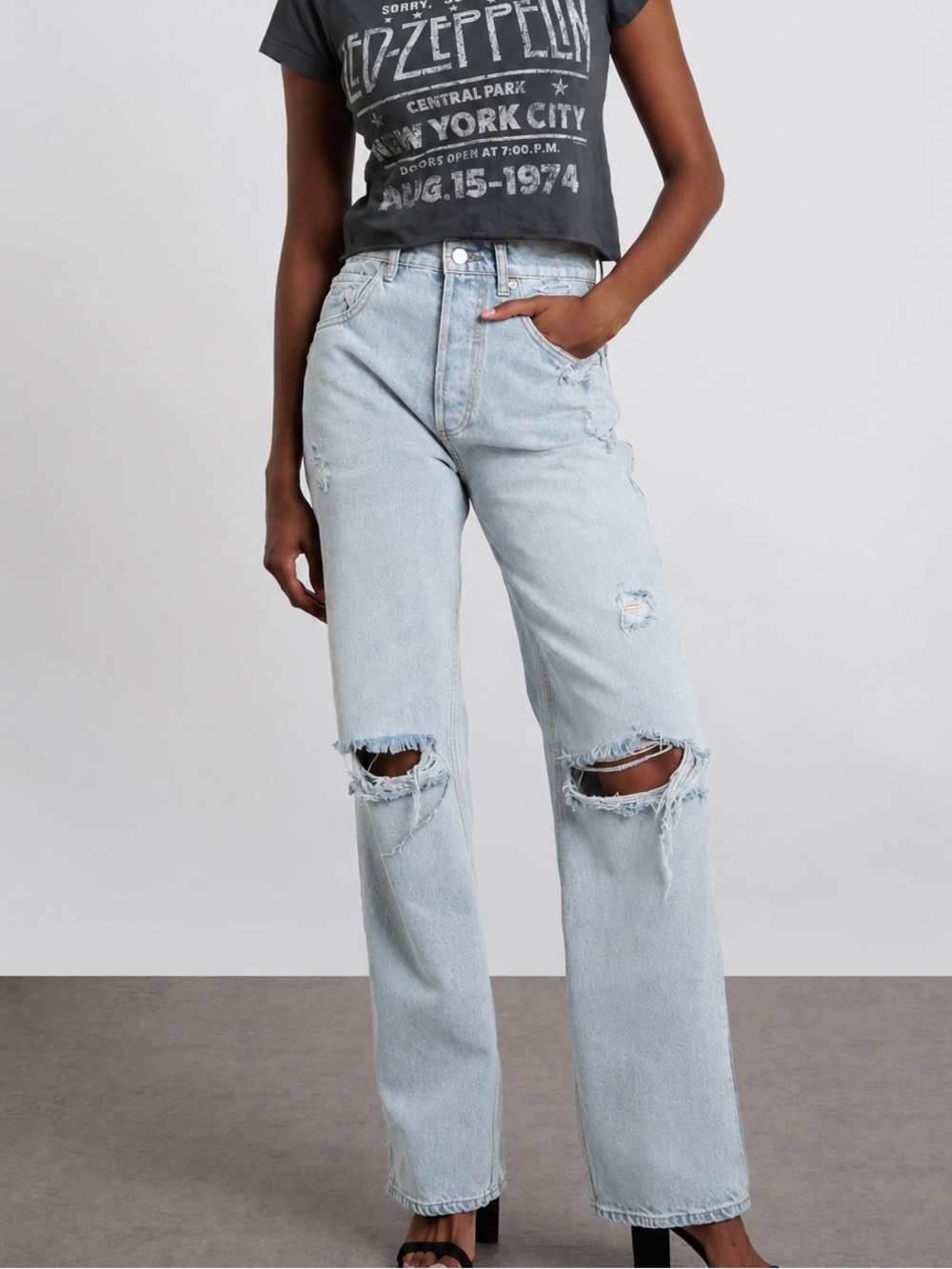 Boyish Light Blue High-Rise Distressed Straight-Leg Jeans “The Ziggy”